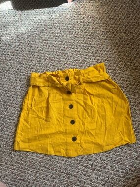 Yellow Button-Front Linen Skirt